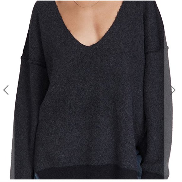 Free People Sweaters - Free People Charcoal Distressed Scoop Neck Sweater